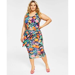 Nina Parker Trendy Plus Size Printed Tie Front Midi Skirt
